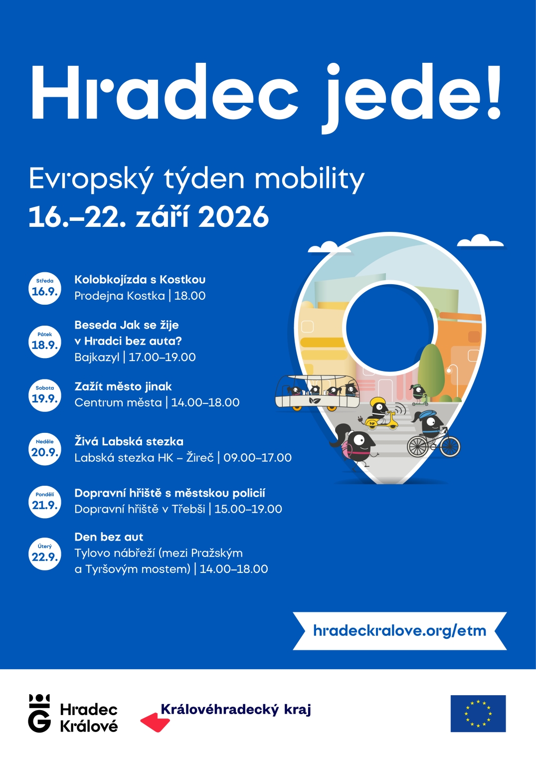 Evropský týden mobility v Hradci Králové 2026 | Kolobkojízda s Kostkou