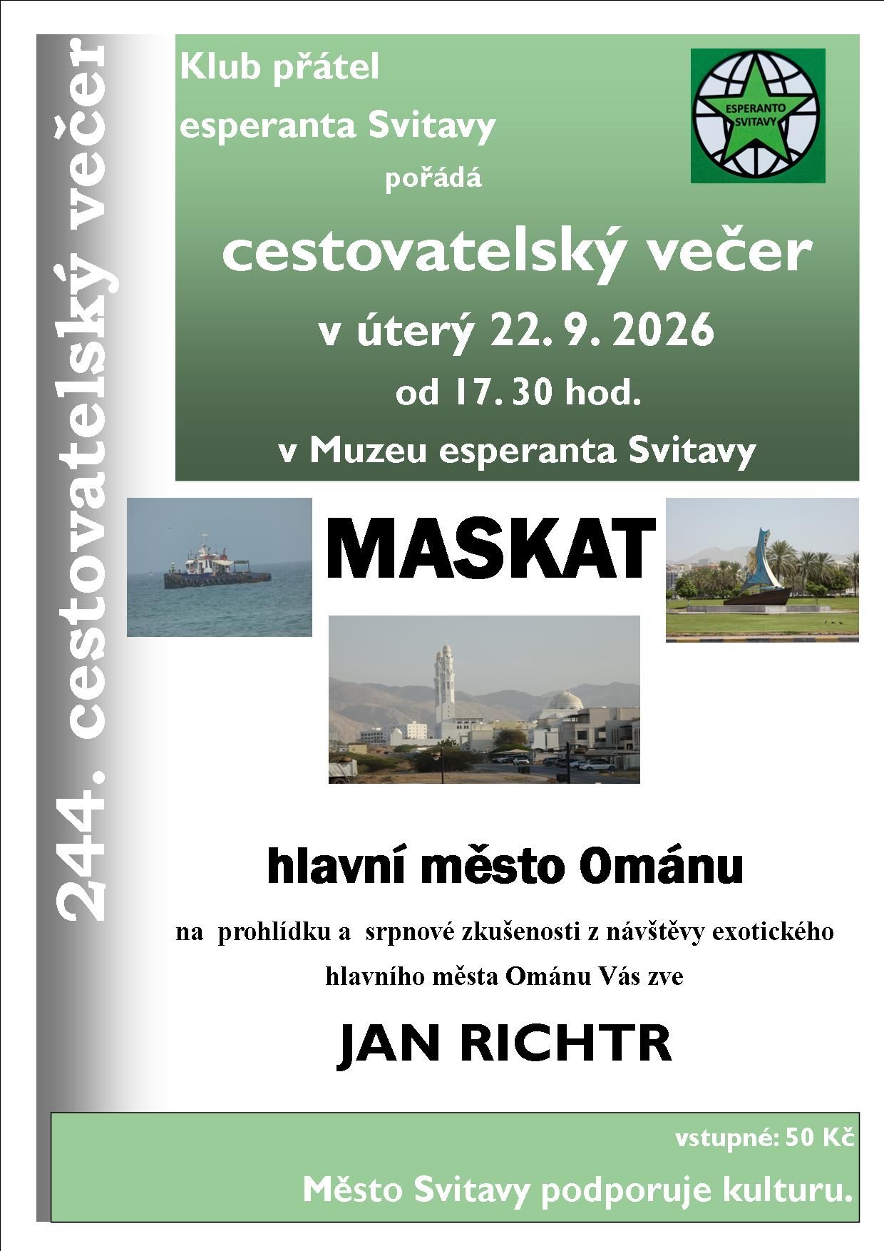 244. cestovatelský večer v Muzeu esperanta ve Svitavách