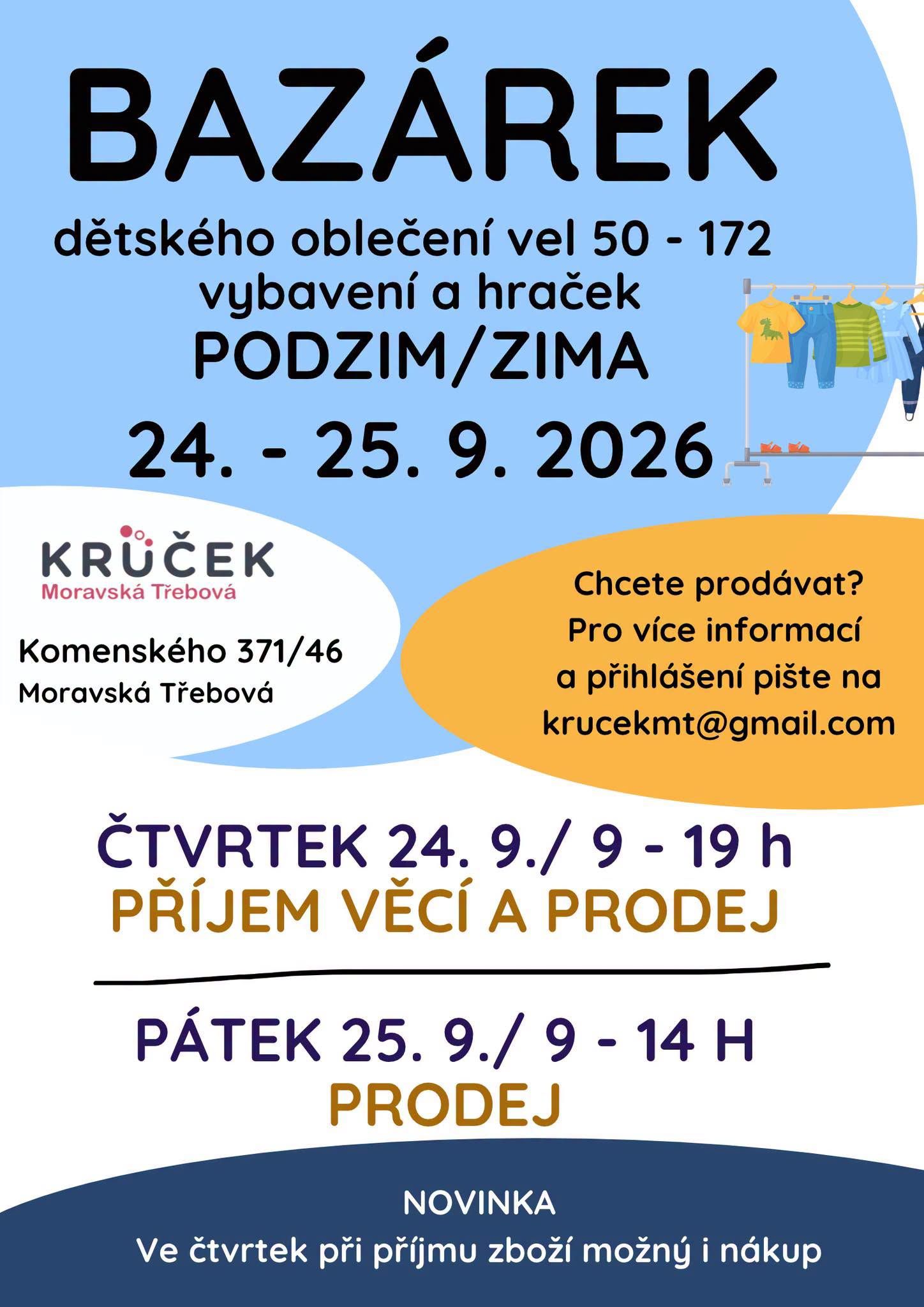 Bazárek dětského oblečení, vybavení a hraček Podzim/Zima