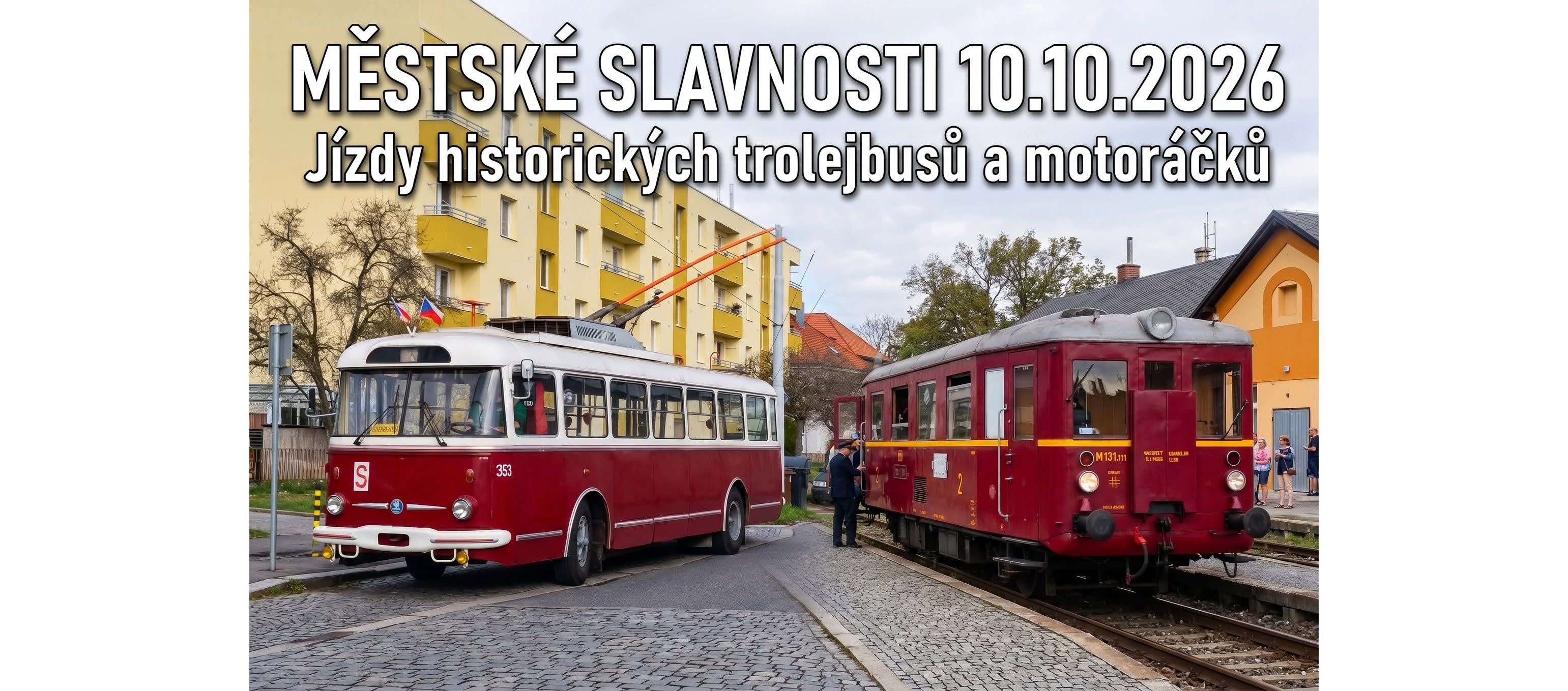 Městské slavnosti: vlaky Pardubice centrum - Rosice n. L. a jízdy historických trolejbusů