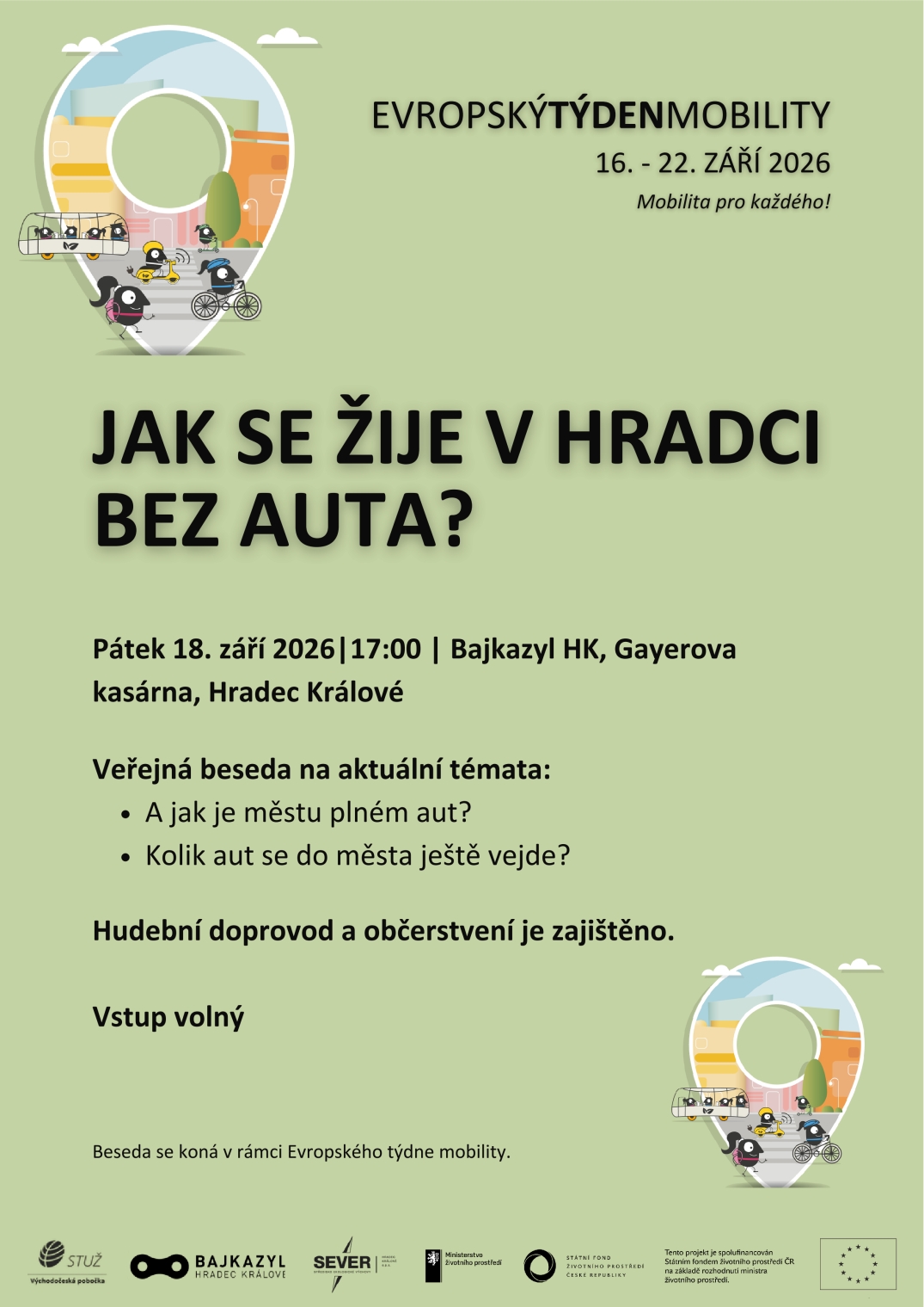 Evropský týden mobility v Hradci Králové 2026 | Beseda na téma: Jak se žije v Hradci bez auta