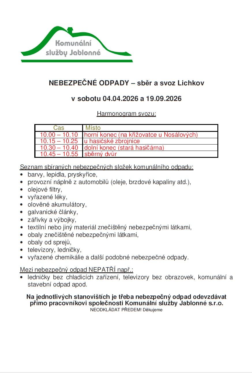 Sběr a svoz nebezpečných odpadů